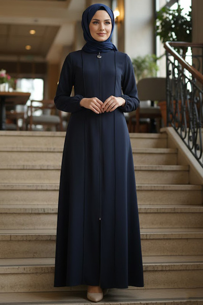 N.S NEVA STYLE عباية بسحاب باللون الأزرق الداكن 45307L