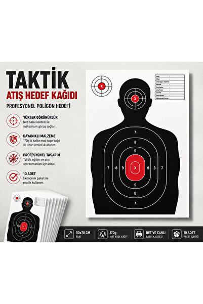 Memania Co Taktik Atış Hedef Kağıdı (10 Adet) 50x70 cm Profesyonel Poligon He...