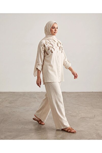 BURRASCA Embroidered Stone Linen Suit