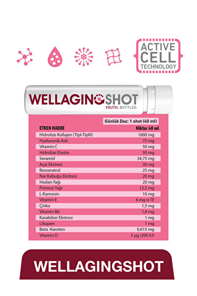 DAILYSHOT WellagingShot Seramid, Elastin, Hyaluronik Asit, Resveratrol, Kolajen İçeren Gıda Takviyesi – 21 Shot