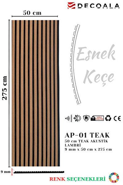 DECOALA Mdf Ahşap Akustik Duvar Paneli - Teak