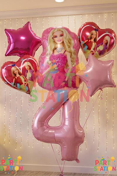 Parti Station Folyo Balon Set Barbie Kalp Pembe 4 Yaş Balon Set Barbie Konsep...