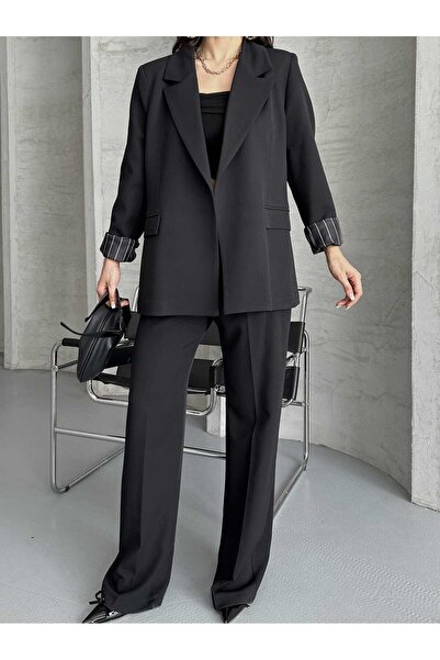 MYGİYİMİSTANBUL BLAZER CEKET VE GENİŞ PAÇA PANTOLON TAKIM