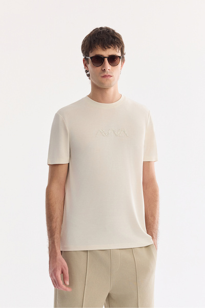 Avva Ανδρικό T-Shirt Ecru Crew Neck με στάμπα Cupra Suprem A61Y1140
