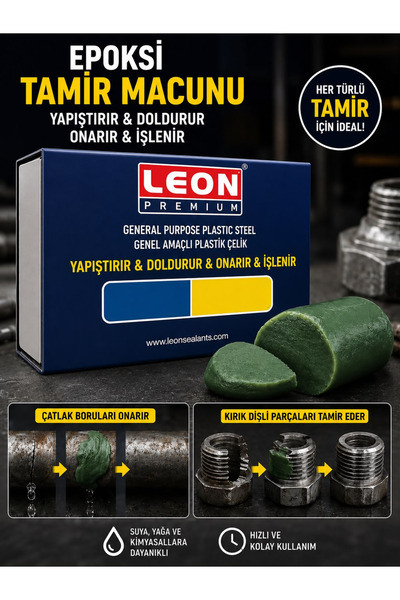 LEON PREMİUM ÇİFT BİLEŞENLİ PLASTİK ÇELİK TAMİR MACUNU 40 Gram