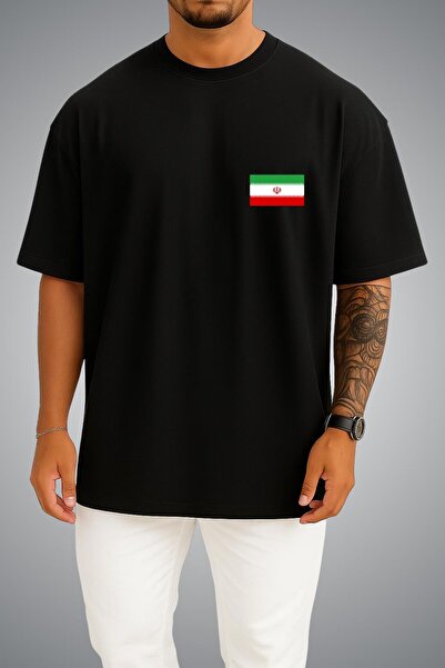 Bahriyeli Collection Oversize Iran Flag Pocket Printed Unisex T-Shirt