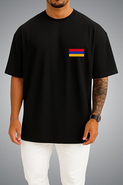 Bahriyeli Collection Oversize Armenia Flag Pocket Printed Unisex T-Shirt