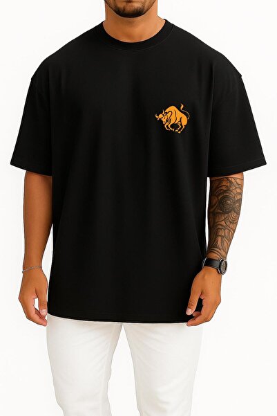 Bahriyeli Collection Oversized Taurus Zodiac Sign Pocket Design Unisex T-Shirt