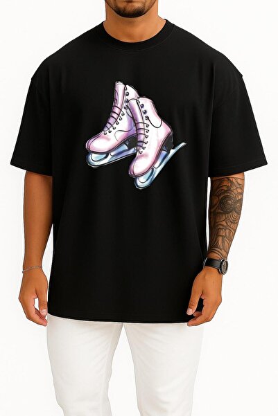 Bahriyeli Collection Oversized Ice Skating Chest Design Unisex T-Shirt