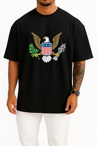 Bahriyeli Collection Oversized American Bald Eagle Chest Design Unisex T-Shirt