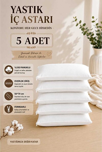 Pamuk 5 Adet %100 Pamuklu Yastık Iç Astarı 50x70 cm Otel/Ev