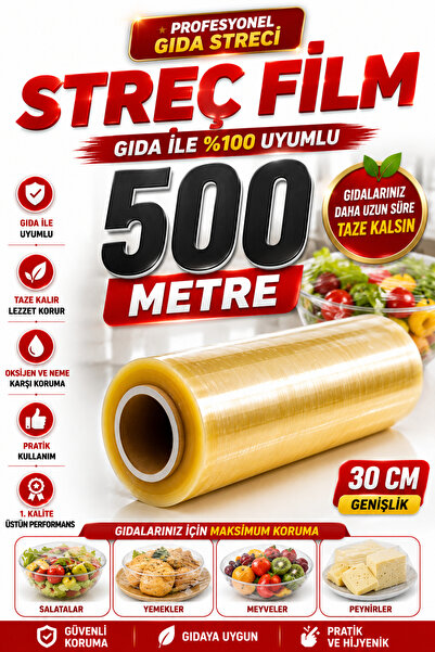 Kullanatsepetim 500 Metre*30cm Gıda Streç Film Yemekçiler,Çiğ Köfteciler ve Ş...