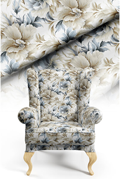 CANİLA Floral Pattern Digital Printed Upholstery Sofa Fabric, Throw Pillow, C...