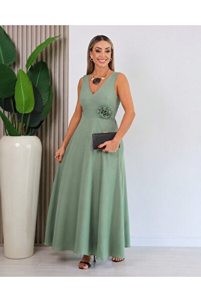 Generic Brand Women's Strappy Deep V-Neck Slit Long Dress