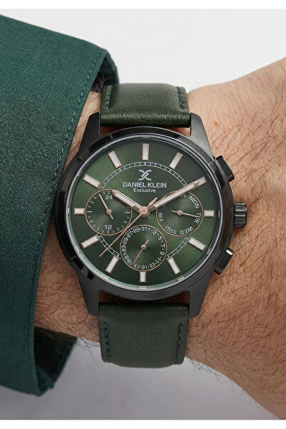 Daniel Klein Exclusive Dark Green Leather Watch for Men DK.1.14209-6
