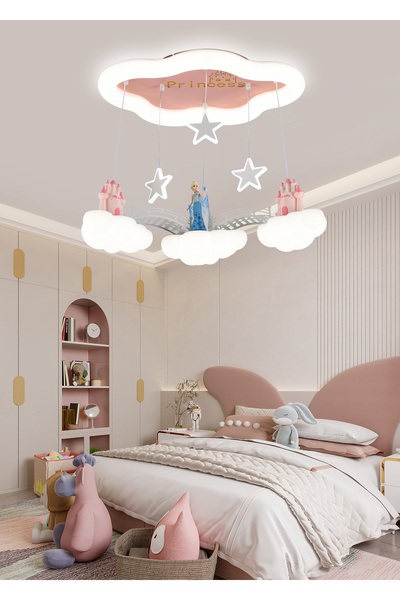Apliqa Elsa Figürlü Pembe Sarkıt Çocuk Odası Led Avize