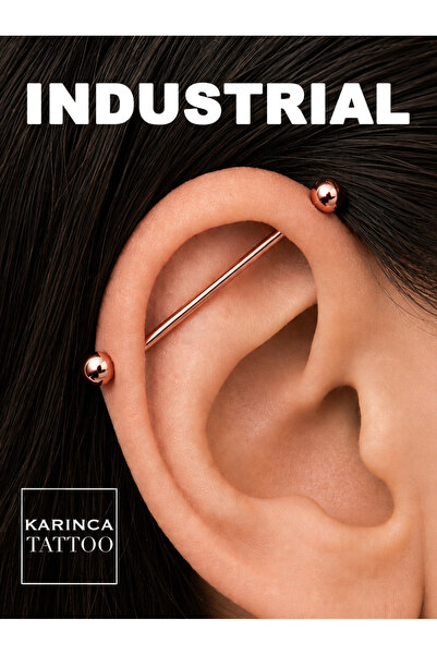 Karınca Piercing Cerrahi Çelik Industrial Köprü Piercing Rose Gold Siyah Gümü...