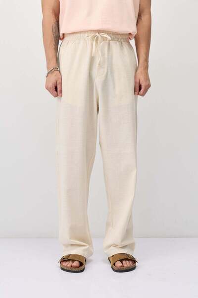 VAMOSCLO Lace-up baggy fit linen pants natural