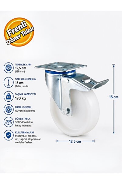 Kama 0125F Dönerli Tablalı Frenli Kemik Tekerlek 125 mm 170 Kg