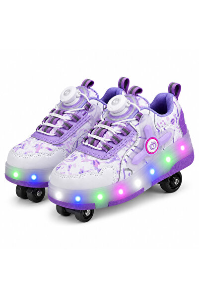helinaria Işıklı Patenli Çocuk Ayakkabısı 4 Tekerlekli LED Sneaker Kız Erkek ...