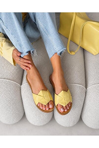 GHENCH Magy Lemon Yellow Genuine Leather Women's Slippers