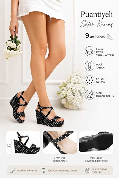 AYDOĞDU by ünal Black Polka Dot Daily Wedge Sandals - 530