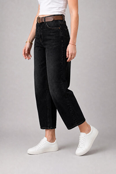 Trendrift Store Yüksek Bel Siyah Baggy Jean Kot Pantolon - Deri Kemer Hediyeli