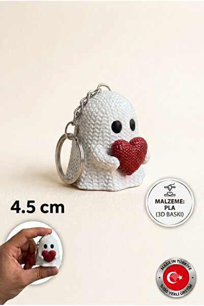 3D Baskı Hayalet Anahtarlık 4.5cm | Örgü Dokulu PLA Malzeme | Tek Renk | Hediyelik Aksesuar Çanta Süsü