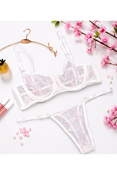 mendoza store Set sutien impresionant cu flori albe și roz