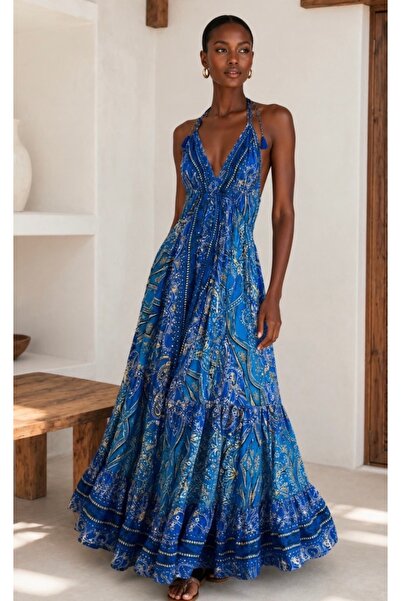 laviyonsa Ethnic Patterned Varak Detailed Long Mexico Authentic Dress Std 36-44