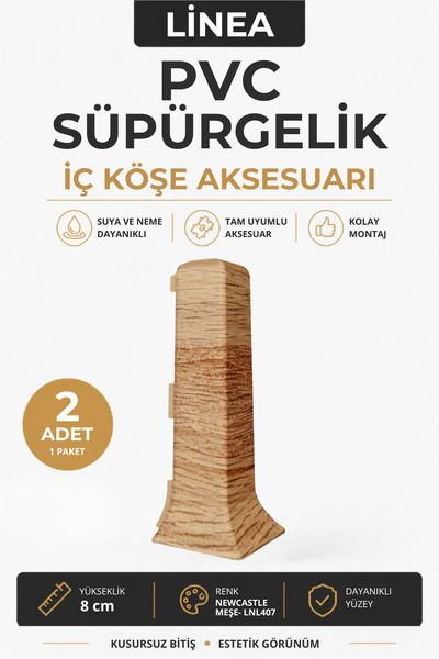AGK Linela Pvc Süpürgelik Newcastle Meşe LNL407 Dış Köşe Aksesuarı (1 Paket -...