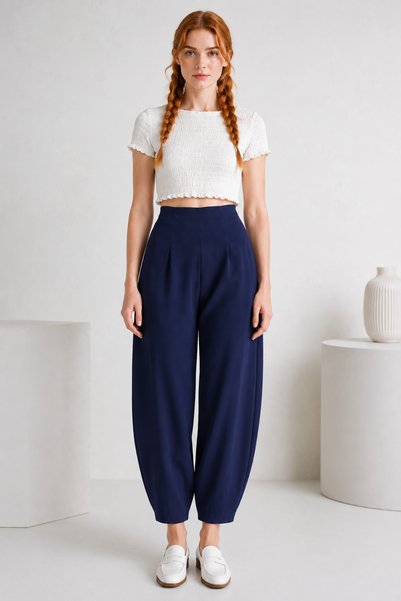 Ales Moda Pantaloni din țesătură creponată elastică, fără curea