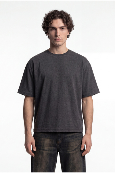 Machinist Men's Basic Cotton Crop Oversize T-Shirt Dark Anthracite