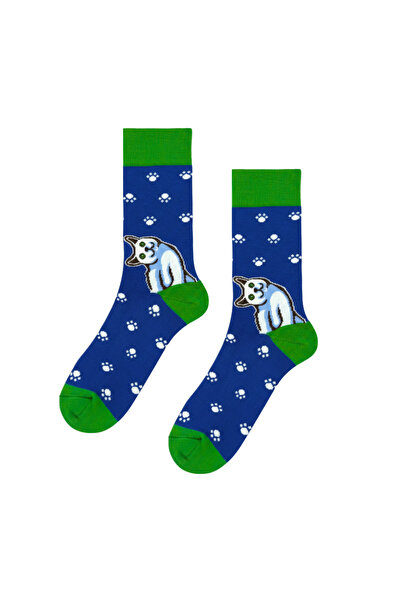 CARNAVAL SOCKS Синя чорапка с бял котешки мотив