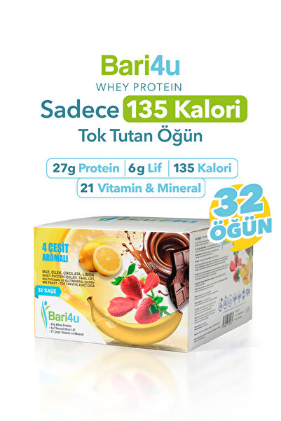 Bari4u Whey Protein Öğün Yerine 27g Protein 6g Lif 135 Kalori 4 Aroma 32'li M...