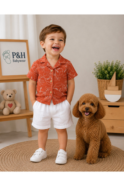 P&H BABYWEAR طقم صيفي للأولاد/الأطفال من الموسلين مع قبعة سفاري مطبوعة بالزهو...