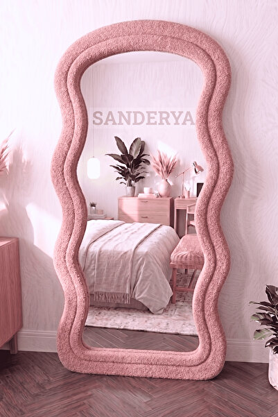 Olivia Pink Fabric Coated Wavy Curved Leg Length Mirror (182x87 cm)