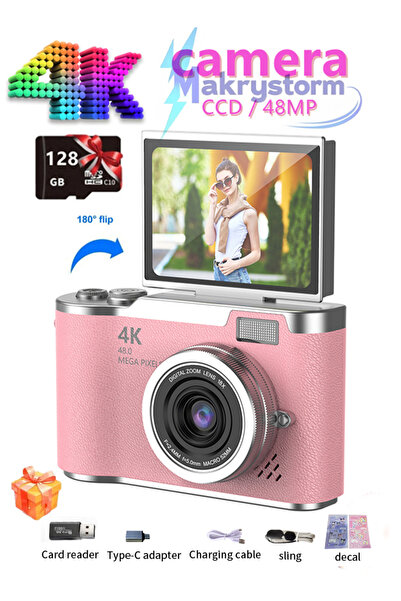 Makrystorm كاميرا رقمية بدقة 4K CCD مع بطاقة ذاكرة SD سعة 128 جيجابايت بدقة 4...