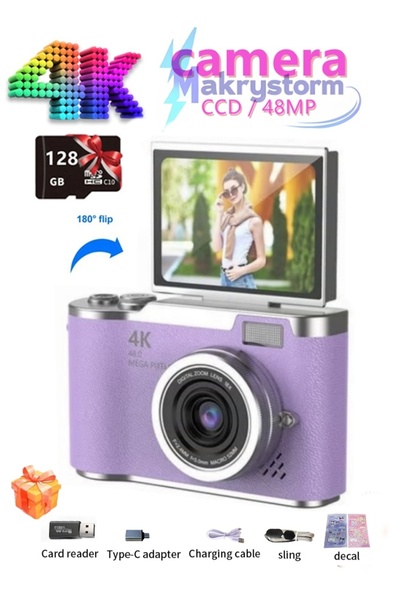Makrystorm 4K CCD Digital Zoom Student Cameras 48MP Portable 180 ° Flip Scree...