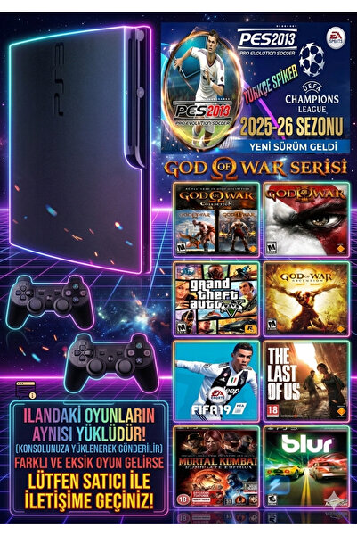 EA Ps3 slim 500 gb oyun konsolu + 2 kol + 30 ana oyun + 100 arcade oyun playstation 3