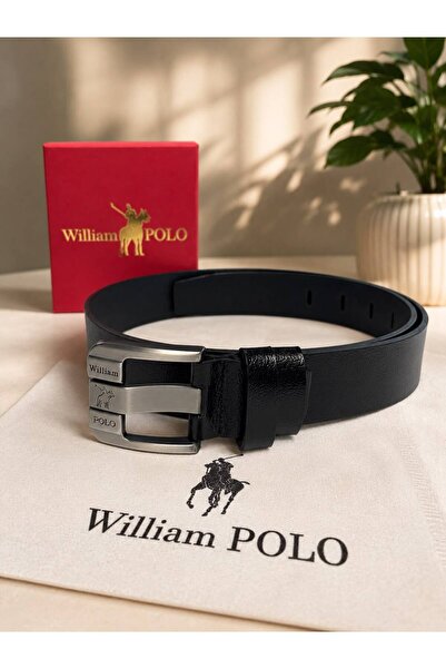 WilliamPolo Curea italiană din piele naturală neagră pentru bărbați, cu cataramă
