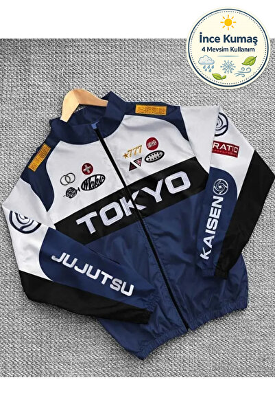 Lushen Tokyo Drift Unisex Paraşüt Kumaş Oversize Dijital Baskılı Siyah Rüzgar...