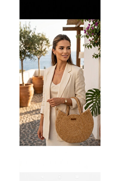 AZR HOME DESİGN Natural Jute Rope Handmade Straw Swan Model Hand Bag Day Bag