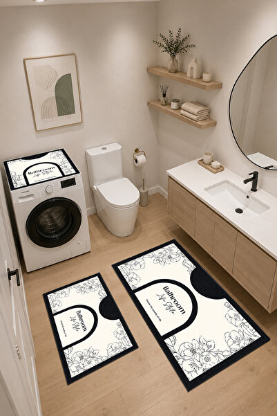 Coco Clementine Modern 3 Parça Banyo Paspas Seti Kaymaz Tabanlı Makinede Yıka...