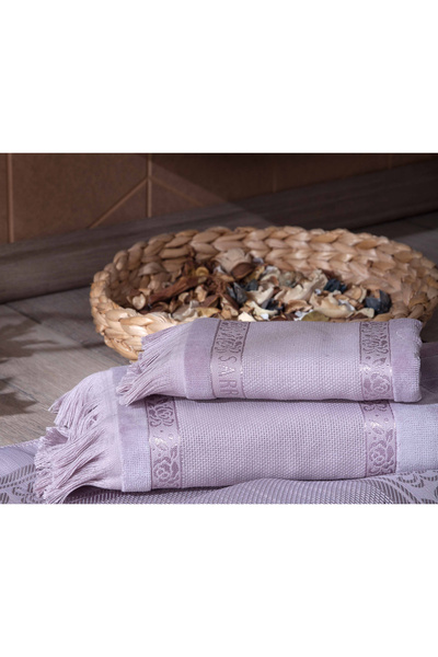 sarra 2'Lİ SARRA ETAMİN SAÇAKLI HAVLU SETİ (30x50-50x90 cm) - MÜRDÜM