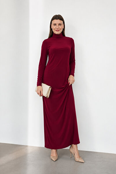 penyebizden Dora Women's Maxi Length Turtleneck Sandy Dress-Burgundy