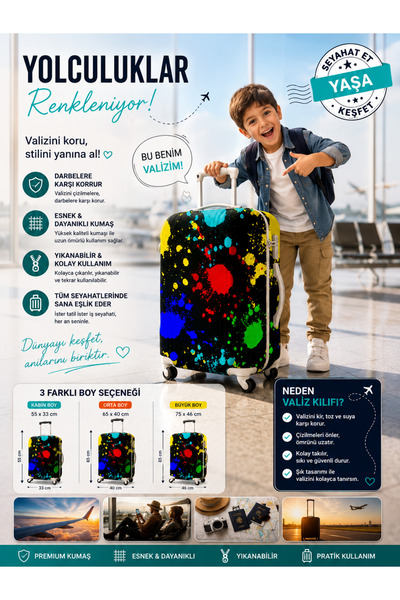 Trendglobal valiz bavul koruyucu kılıfı UÇAK DESEN SİYAH 👉 "Çizilme Önleyici"