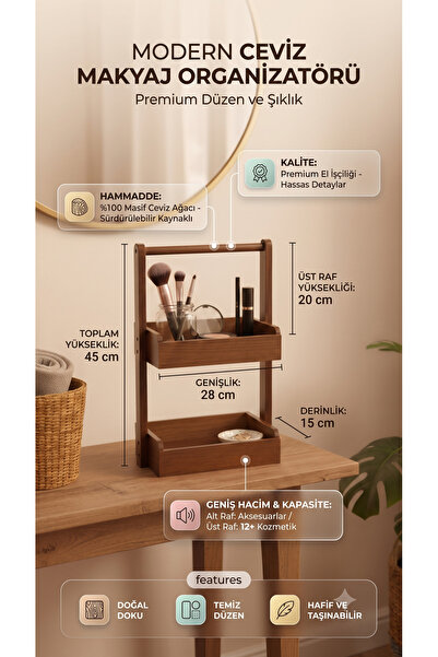 Natura Acacia 2-Tier Organizer Shelf 27x18x44 cm