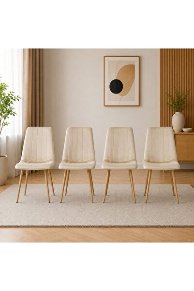 Artool Set 4 scaune bucatarie/living, Artool, Lava, catifea bej deschis, pici...