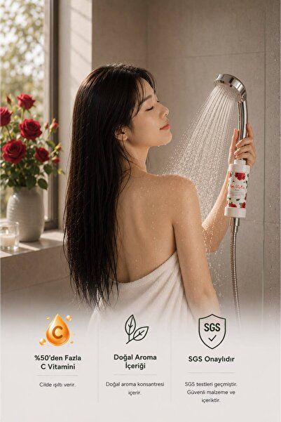 Be-Vita Rose C Vitaminli Aromatik Duş Filtresi - Saç Dökülme Karşıtı, Cilt Besleyici Klor ve Kireç Arıtıcı Duş Filtresi (150gr)